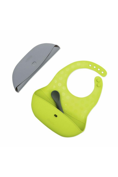 bblüv Set 2 bavete portabile, Bbluv, Poket, Cu lingurita inclusa, Fara BPA, Lime/Grey