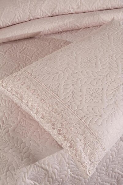 Çeyiz Diyarı Zoya Dantelli Kapitoneli Ultrasonik Çift Kişilik Yatak Örtüsü Pudra