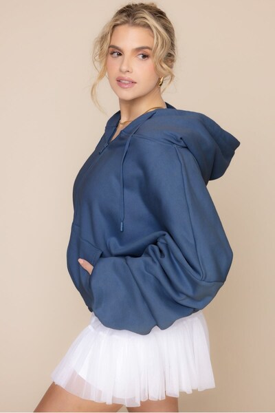 The Champ Clothing Γυναικείο φούτερ με κουκούλα σκούρο μπλε με φερμουάρ 3 κλωστών με ριχτάρι Oversize Cut