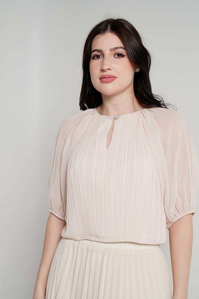 Nichii Women's 3/4 Sleeve Blouse with High-Waist Pleats