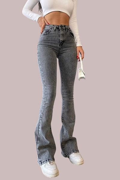 byhaziran butik Avra Spanish Leg Colorfast Smoked Stretchy High Waist Denim Pants