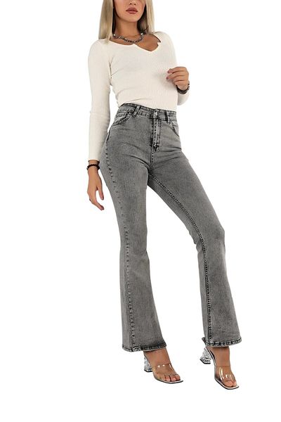 byhaziran butik Anicuta Women's Smoked High Waist Stretchy Denim Fabric Flare Jeans