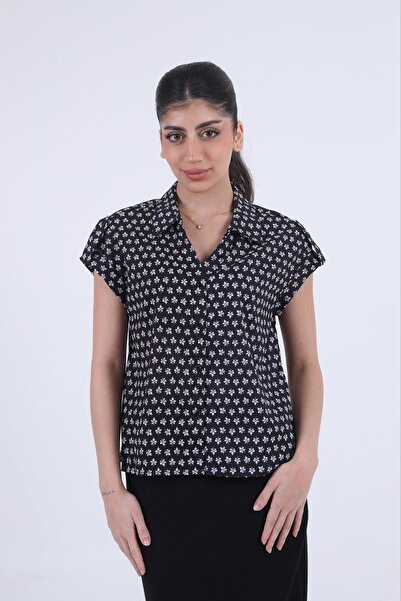 Nichii Women's Short Sleeve Printed Shirt with Collar and Buttons