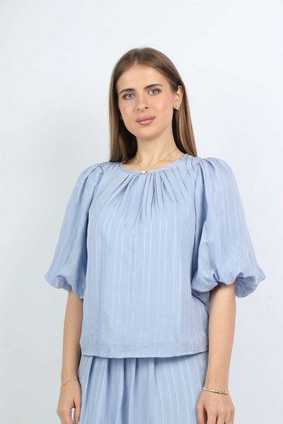 Nichii Women's Evening Blouse with Ruffled V-Neck and Half Sleeves