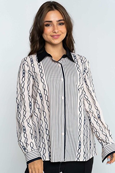 Nichii Long-Sleeve Women's Shirt with Black Collar