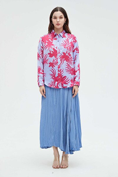 Nichii Women's Floral Print Long Sleeve Blouse with Patterned Collar