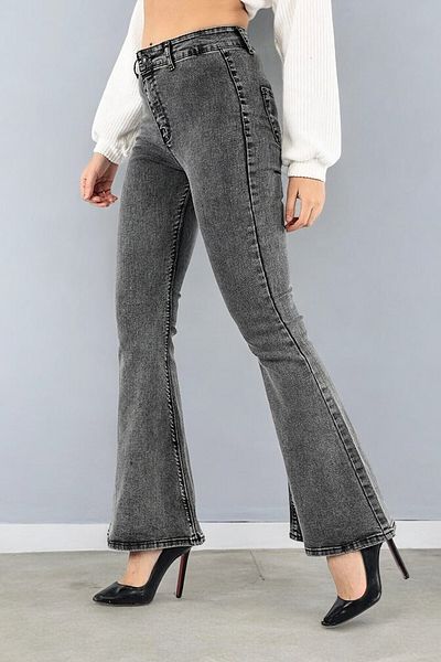 byhaziran butik Edviga Women's Smoked Lycra High Waist Spanish Leg Jeans