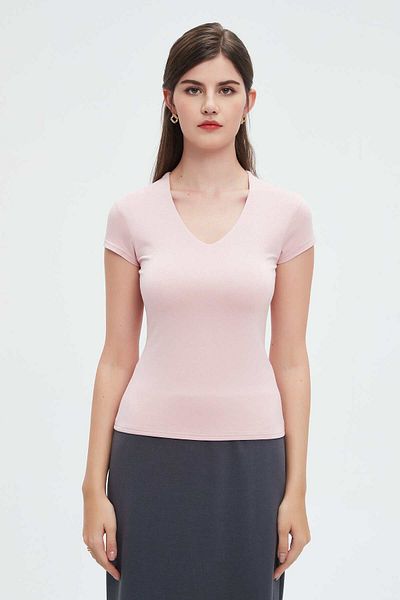 Nichii Women's Fitted Plain Short Sleeve Blouse
