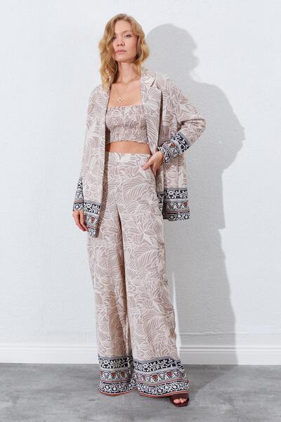 TENA Women's Mink Croplu-Palozzo Pants Patterned Suit