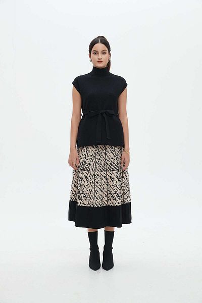 Nichii Women's Solid High Neck Blouse with Waist Belt