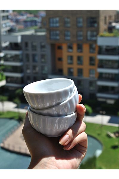 Qualitev 3 Pieces Porcelain Coffee Side Turkish Delight Bowl Snack Bowl Sugar Bowl 7 cm
