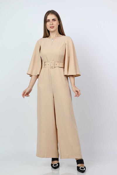 Nichii Women's Long Sleeve Open Jumpsuit with Wide-Leg Pants