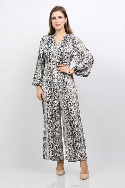 Nichii Women's Long Sleeve Printed Puff Jumpsuit with Wide Leg Pants