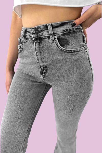 byhaziran butik Cătina Smoked Spanish Leg High Waist Lycra Women's Jeans