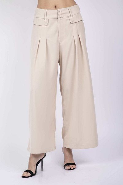 Nichii Women's Long Wide Trousers with Buttons and Pockets