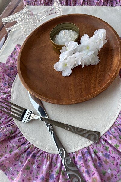 zarafet concept 6Lı Duck Keten Yuvarlak Fırfır Detaylı Amerikan Servis Supla