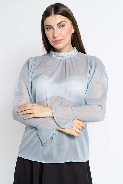 Nichii Women's Long Sleeve Sheer Solid Blouse