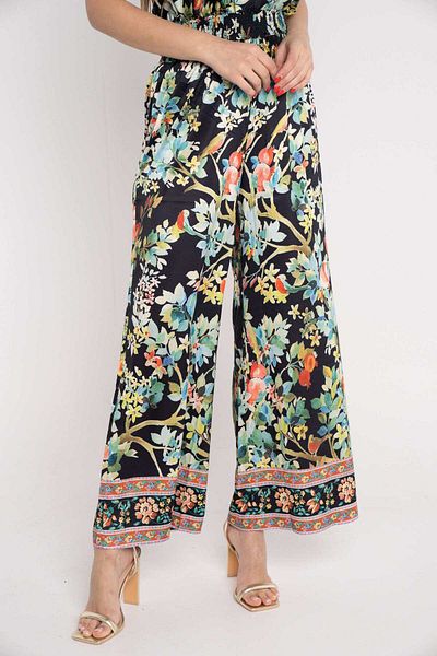 Nichii Wide-Leg High-Waist Floral Trousers