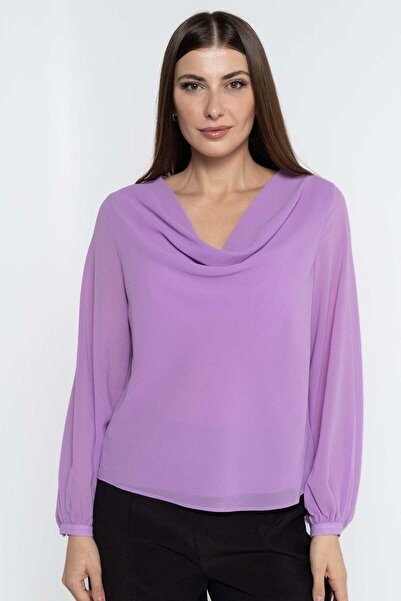 Nichii Women's Solid Long Sleeve Chiffon Blouse