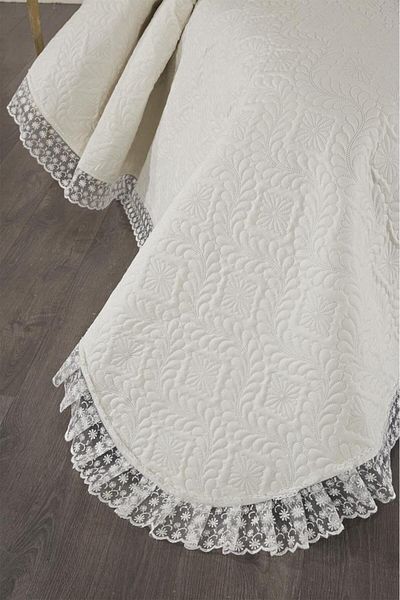 Çeyiz Diyarı Zoya Lace Quilted Ultrasonic Double Bedspread Cream