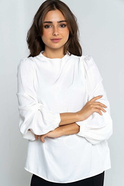 Nichii Women's Long Sleeve Plain Blouse with Ruffle Detail on Shoulder