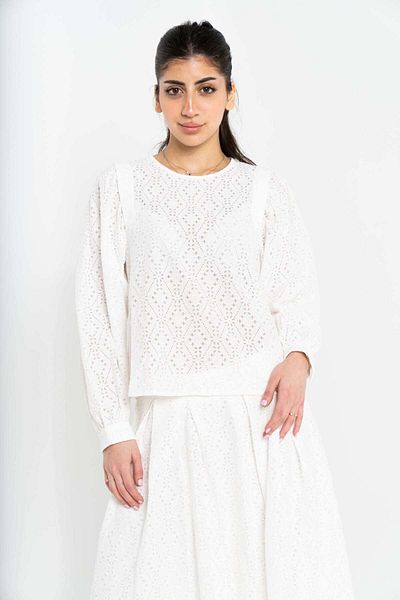 Nichii Women's Long Sleeve Printed Lace Blouse