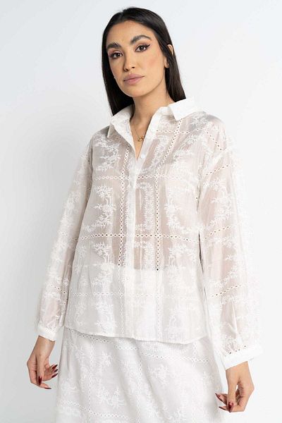 Nichii Embroidered Women's Long Sleeve Lace Shirt
