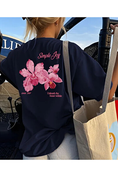 Harajuku Style Albastru marin, de vară, cu imprimeu colorat, din bumbac supra...