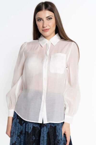 Nichii Women's Solid Sheer Shirt with Front Pocket