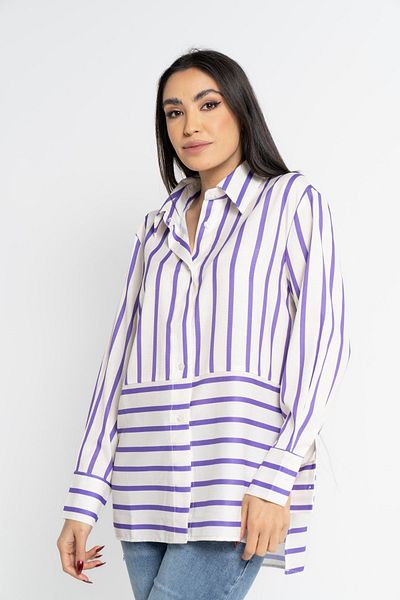 Nichii Women's Striped Long Sleeve Button-Up Shirt