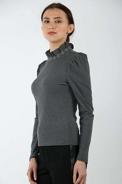 Nichii Embroidered Long Sleeve Women's Flared Neck Blouse