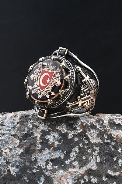 Prestige Özel Tasarım Bozkurt (Kurt) ve Ay Yıldızlı (Ay Yıldız ) 925 Ayar Güm...