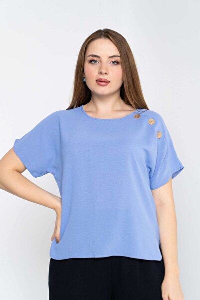 Nichii بلوزة سادة بأزرار على الكتف وأكمام قصيرة