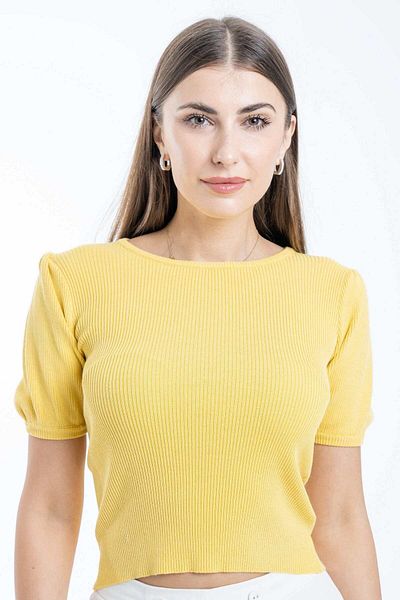 Nichii Women's Short Sleeve Solid Ribbed Blouse