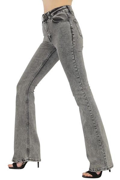 byhaziran butik Anuța Women's High Waist Stretch Fabric Smoked Flare Jeans