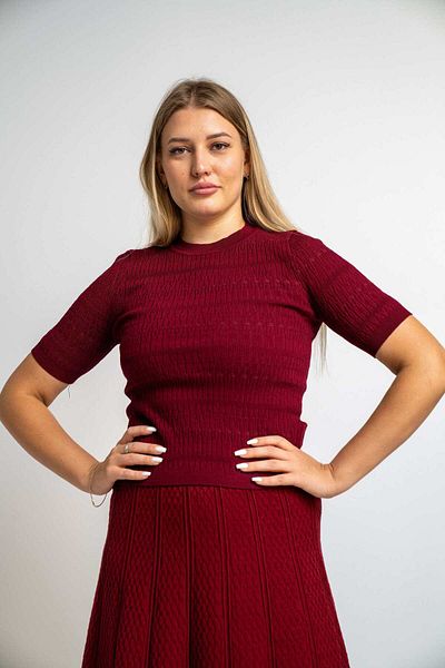 Nichii Women's Short Sleeve Ribbed Blouse