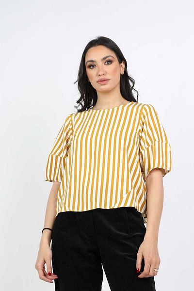 Nichii Women's Striped Longline Short Sleeve Open Blouse