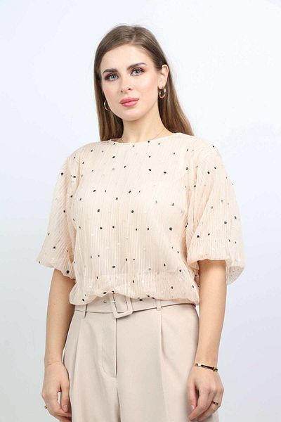 Nichii Women's Puff Sleeve Polka Dot Half Sleeve Blouse