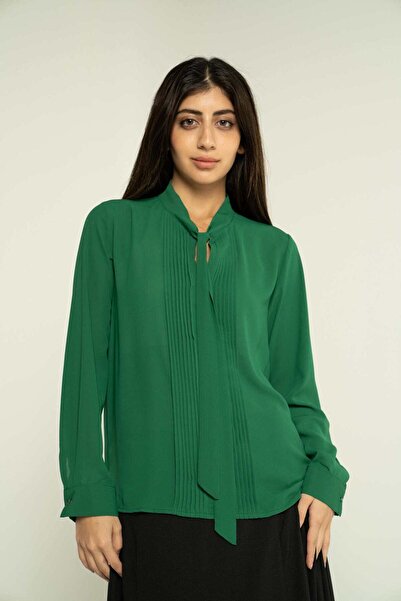 Nichii Solid Blouse with Front Pleats and Long Sleeves