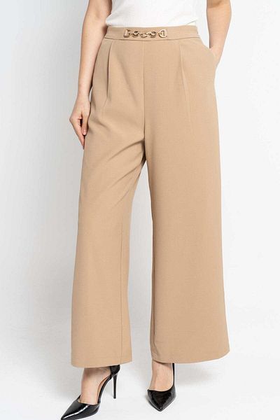 Nichii Women's Wide-Leg Long Pants with Front Chain Detail