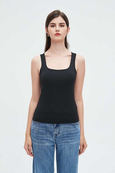 Nichii Solid Top Tank with Wide Straps and Square Neckline