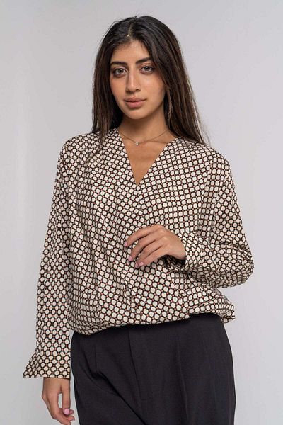 Nichii Women's Long Sleeve Printed Wrap Blouse