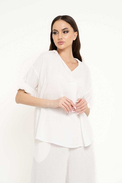 Nichii Women's Loose Solid V-Neck Long Sleeve Blouse