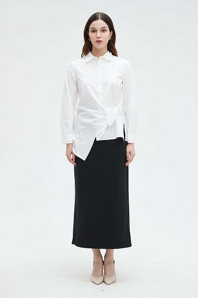 Nichii Women's Long Sleeve Solid Shirt with Side Tie