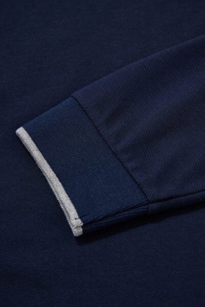 W Collection LACİVERT POLO YAKA UZUN KOLLU SWEATSHIRT