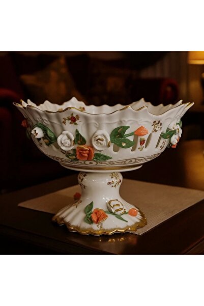 Zuccara Maison Çiçek Motifli Ayaklı Porselen Kase – Lüks Dekoratif Sunum Kabı
