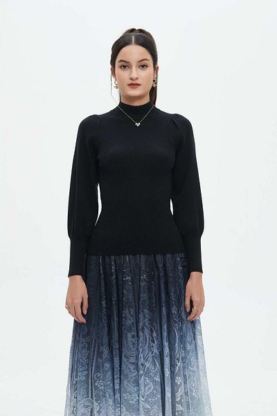 Nichii Women's Long Sleeve Ribbed Top with High Neck