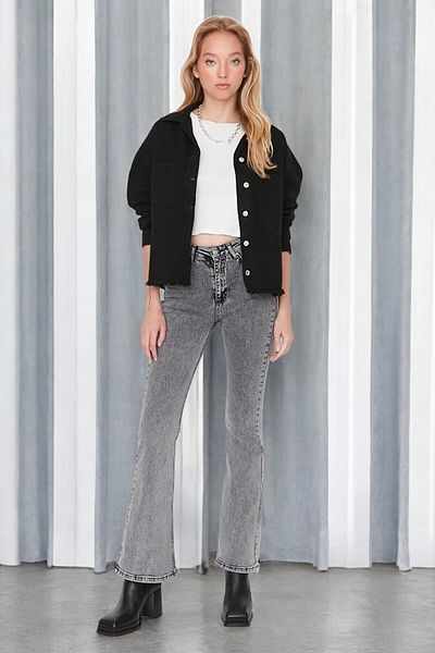 byhaziran butik Paraschiva Women's High Waist Smoked Denim Flare Jeans