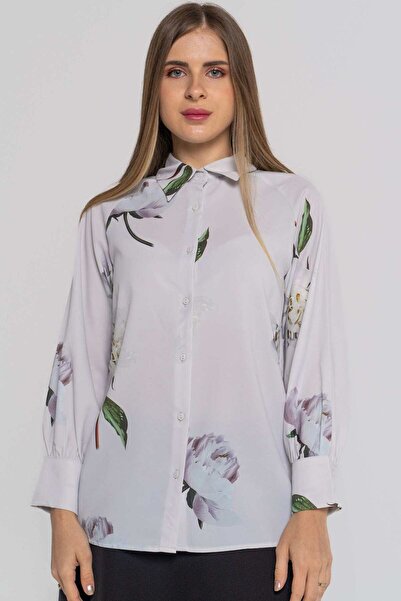 Nichii Floral Women's Long Sleeve Shirt with Wide Collar