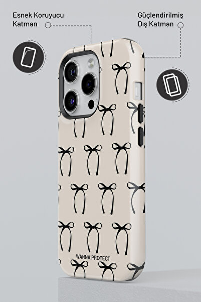WANNA PROTECT iPhone 13 Çift Katmanlı Darbe Emici Koruma Fiyonk Siyah Parlak Superior PROTECT Telefon Kılıfı